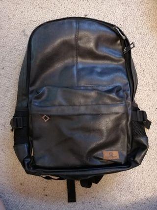 Genuine black leather backpack
