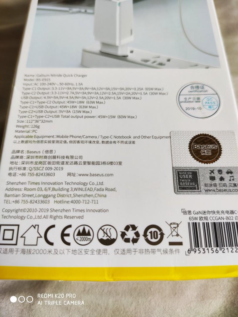 Baseus Gan 65w Mini Travel Charger Computers Tech Parts Accessories Chargers On Carousell