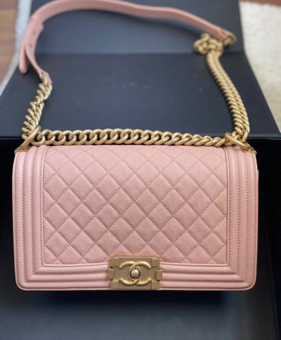Chanel Boy In Sakura Pink Caviar Ghw, Luxury, Bags & Wallets On Carousell
