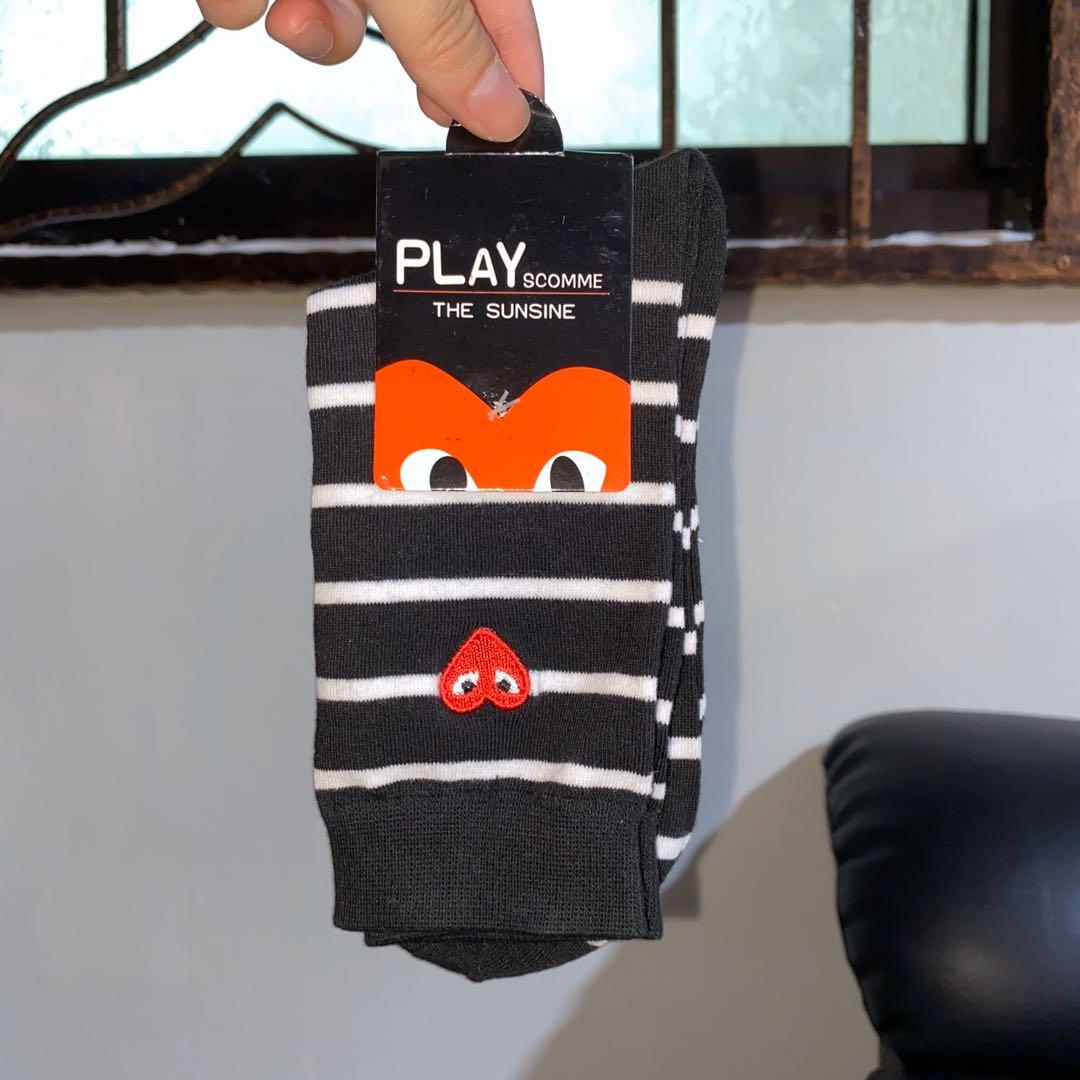 Comme Des Garcons Cdg Play Heart Stripes Socks Men S Fashion Footwear Sneakers On Carousell