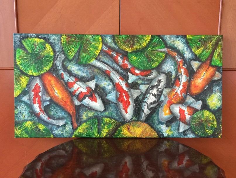 Feng Shui 9 Koi Fish Oil Painting Design Craft Art Prints On