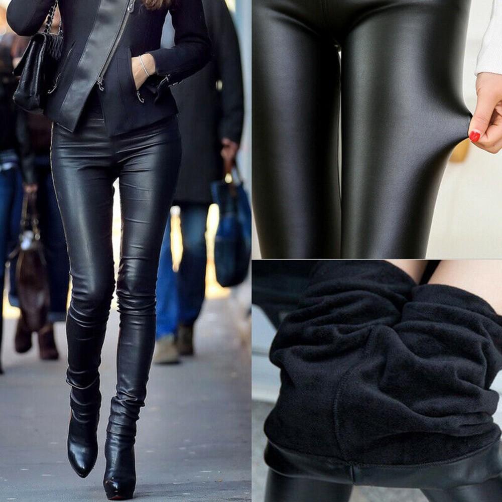 ladies black leather jeans