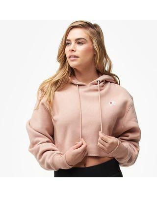 pink cropped champion hoodie