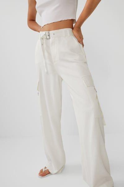 Zara White Satin Cargo Trousers (Pants) (Category: Other Bottoms) located in Pasig City. Submitted by devilwearszara (Listing ID 286346248, Image 2). Description: .