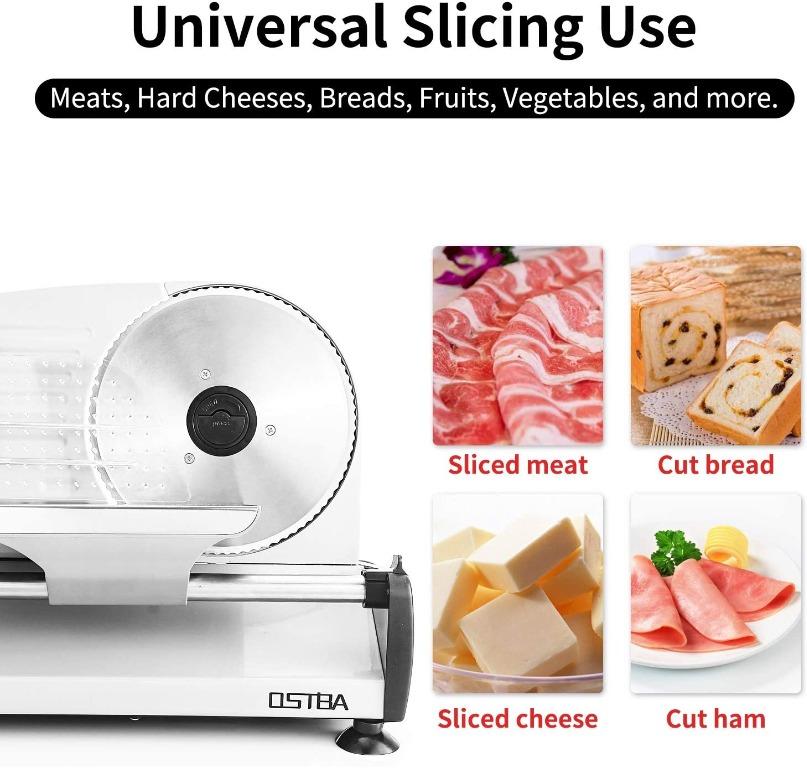 OSTBA Meat Slicer, Electric Deli Food Slicer with Removable Stainless Steel  Blades, Adjustable Thickness Meat Slicer for Home Use, Easy to Clean, Ideal  for Cold Cuts, Cheese, Bread, Fruit - Yahoo Shopping