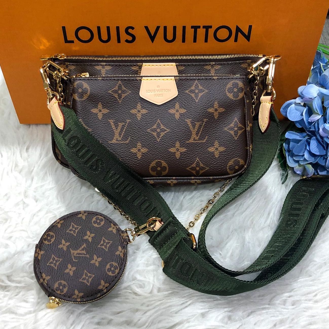 $2800 Louis Vuitton Monogram Canvas Multi Pochette Bag with Khaki Strap -  Lust4Labels