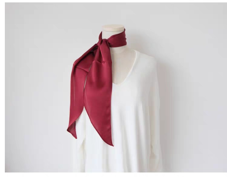 Wine Red Sharp Tip Silky Solid Coloured Scarf Hair Scarf Neck