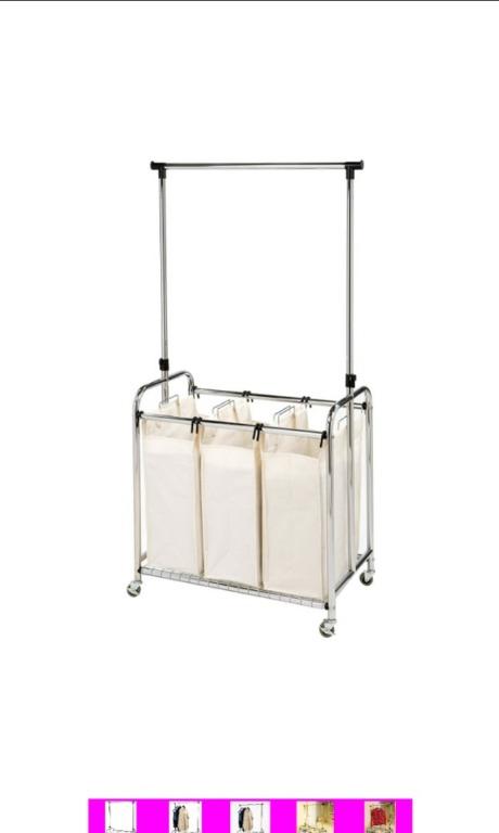Wts Seville Classics Mobile 3 Bag Heavy Duty Laundry Hamper