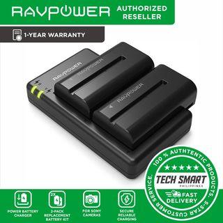 RAVPower NP-F550  Battery Charger for Sony NP F970, F750, F770, F960, F550, F530, F330, F570, CCD-SC55, TR516, TR716, TR818, TR910, TR917 and more (2-Pack Replacement Battery Kit, Dual Slot Charger)