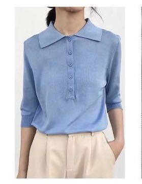 Women’s knitted polo top (Blue)
