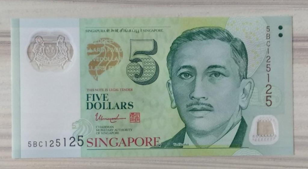 $5 Note (Category: Currency) located in Singapore. Submitted by sg50_notes (Listing ID 286477880, Image 1). Description: 💡UNC 💡Repeated number 125125 [sold] 💡UNC 💡Radar number 547745 💡VF / Foxing 💡Radar number 204402 [sold] ✴Repeated number 797979 [sold].