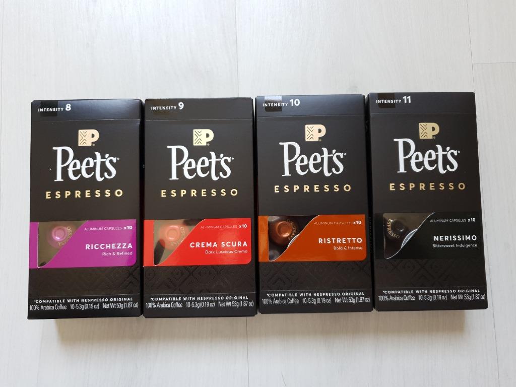 Big Brewda - Peets Coffee Nespresso Capsules Variety Pack 40 Count (Category: Beverages) located in Taguig. Submitted by bigbrewda (Listing ID 286439145, Image 1). Description: Explore 4 of our dark, rich espresso blends: Nerissimo, Ristretto, Crema Scura, & Ricchezza. This sampler pack contains a 10-count carton of each of our single cup coffee pod varieties COMPATIBLE WITH THE NESPRESSO ORIGINAL: The boldness of Peet’s signature dark espresso i