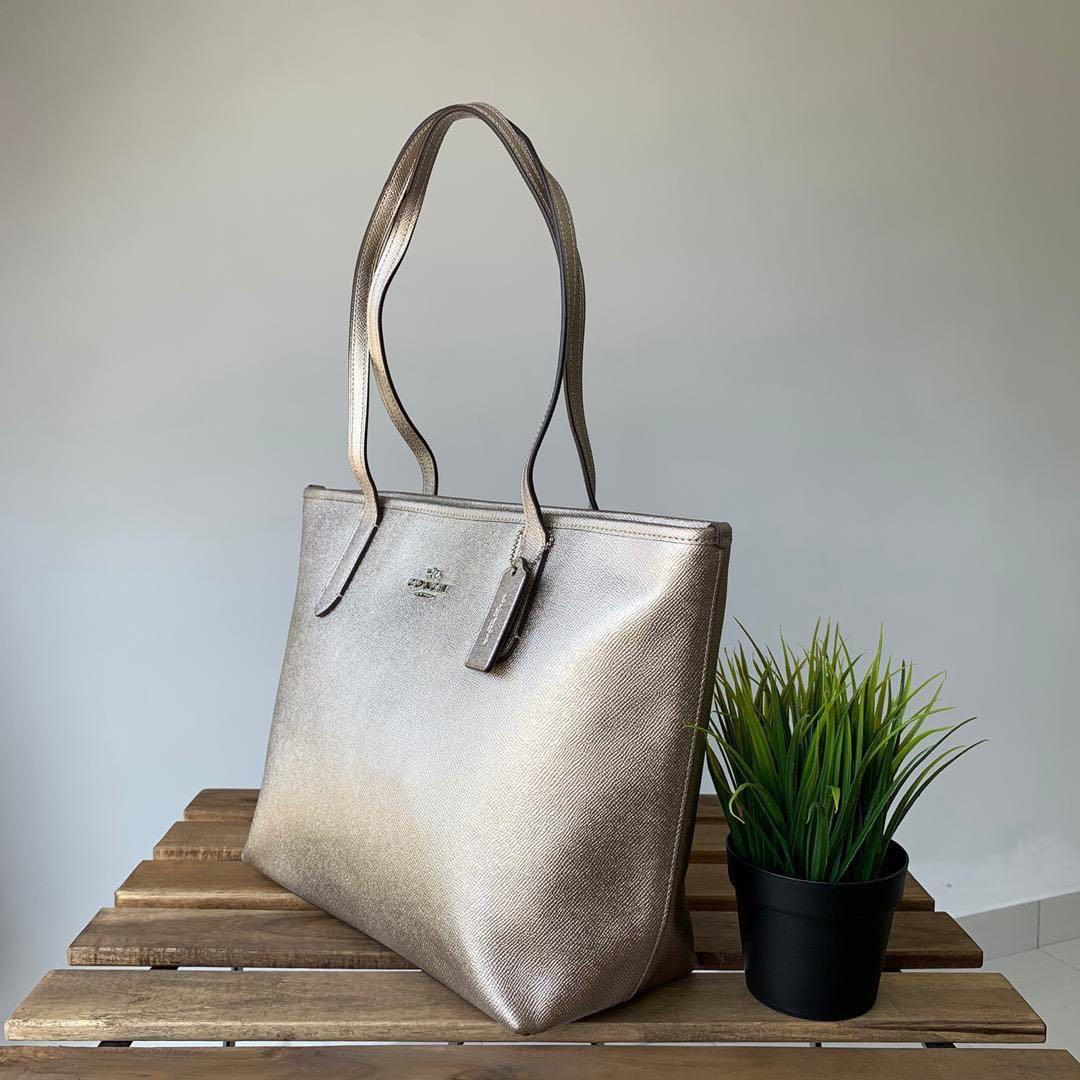 Coach city zip tote best sale platinum