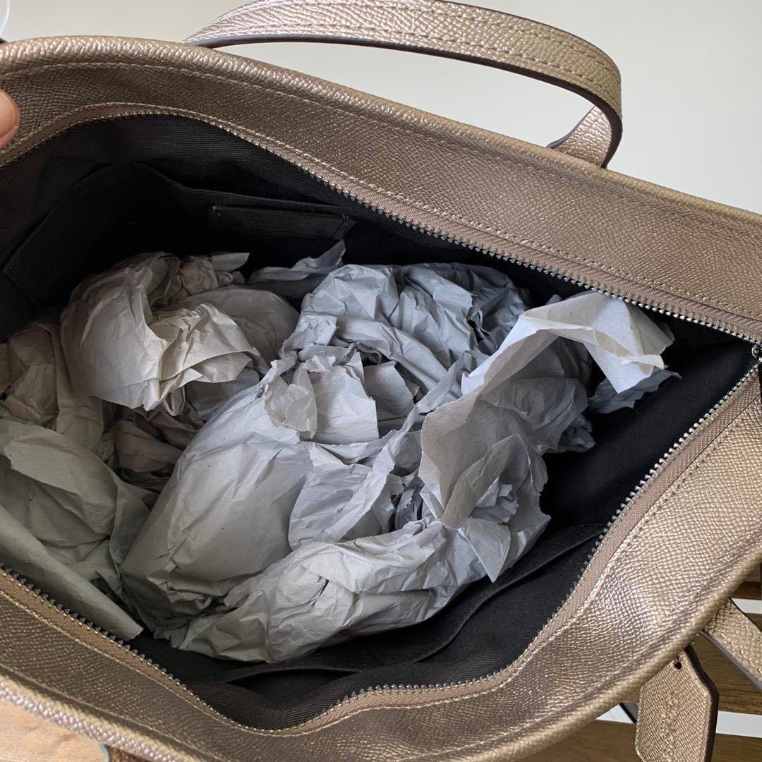 Coach Crossgrain Leather City Zip Tote in Metallic Platinum