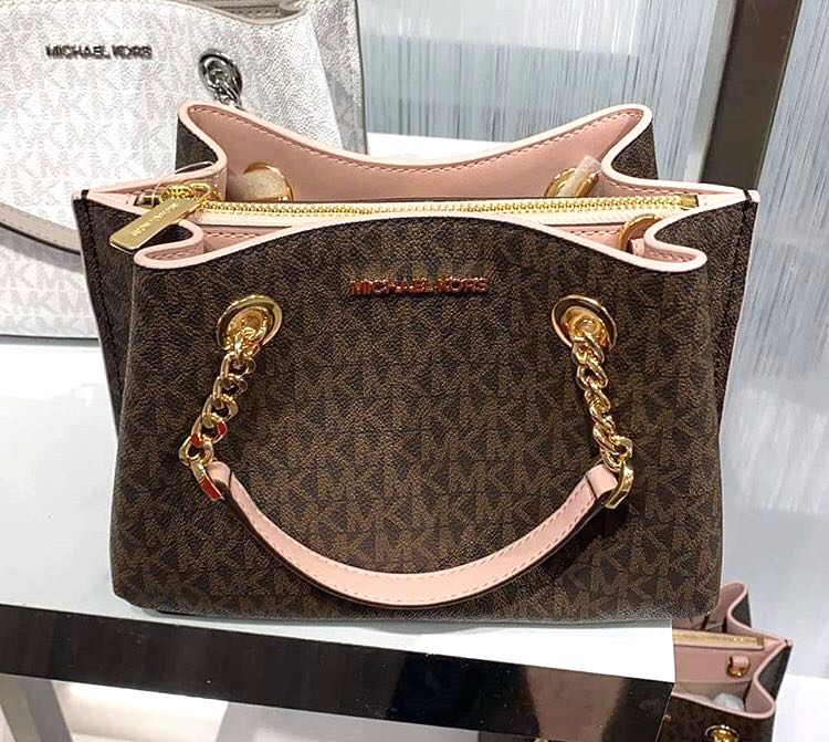Michael Kors Teagan Small Sling Crossbody Pink Brown IN TRANSIT ??,  Luxury, Bags & Wallets on Carousell