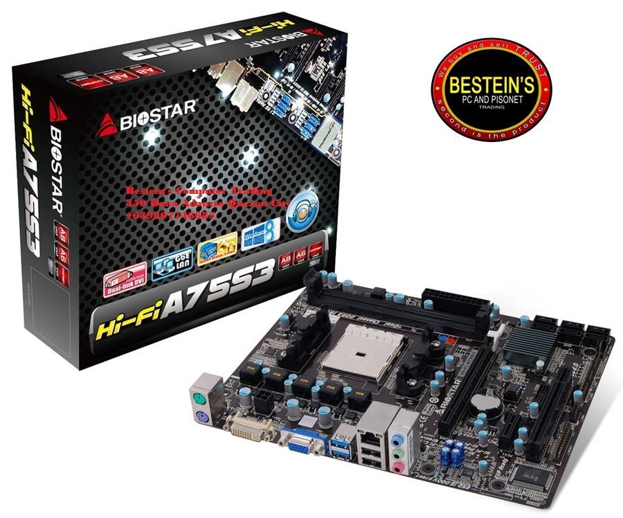 MOTHERBOARD, Biostar HiFi A75S3 FM2 SOCKET (Category: Computer Parts) located in Quezon City. Submitted by besteinpc (Listing ID 286467237, Image 1). Description: MOTHERBOARD, Biostar HiFi A75S3 FM2 SOCKET CPU SUPPORT AMD A10 Processor AMD A8 Processor AMD A6 Processor AMD A4 Processor AMD E2 Processor AMD Athlon™ II X4 Processor Maximum CPU TDP (Thermal Design Power) : 100Watt MEMORY Support Dual Channel DDR3 2133/1866/1600/1333/1066/800 MHz 2 x