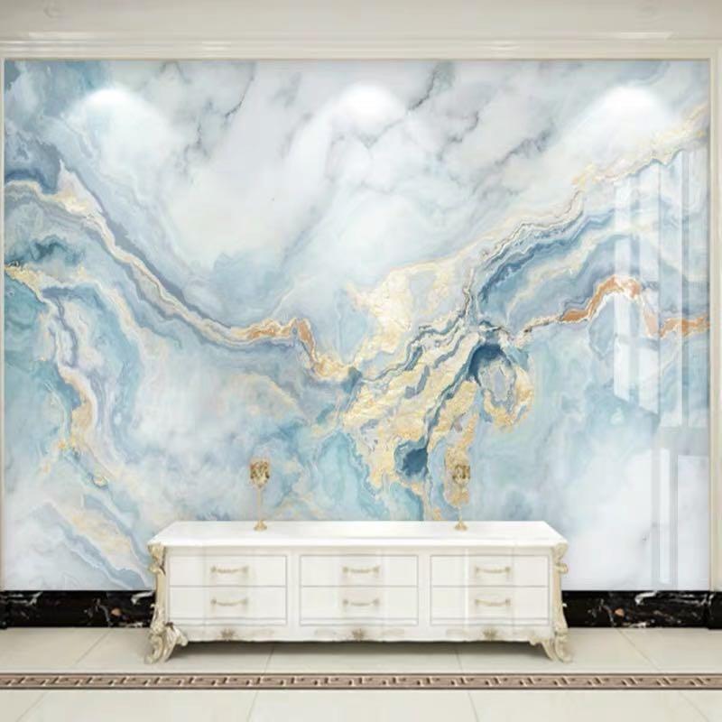 Wallpaper Customized Marble Blue Color Tv Wall Hall Furniture