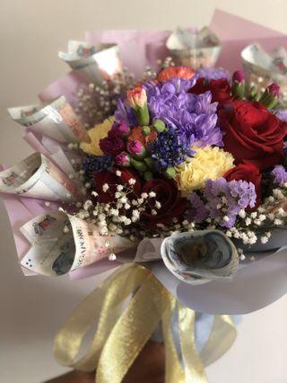 Fresh flower money bouquet
