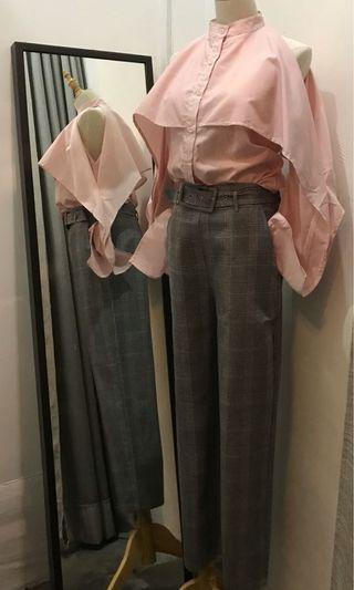 Women’s check long pants (with belt)