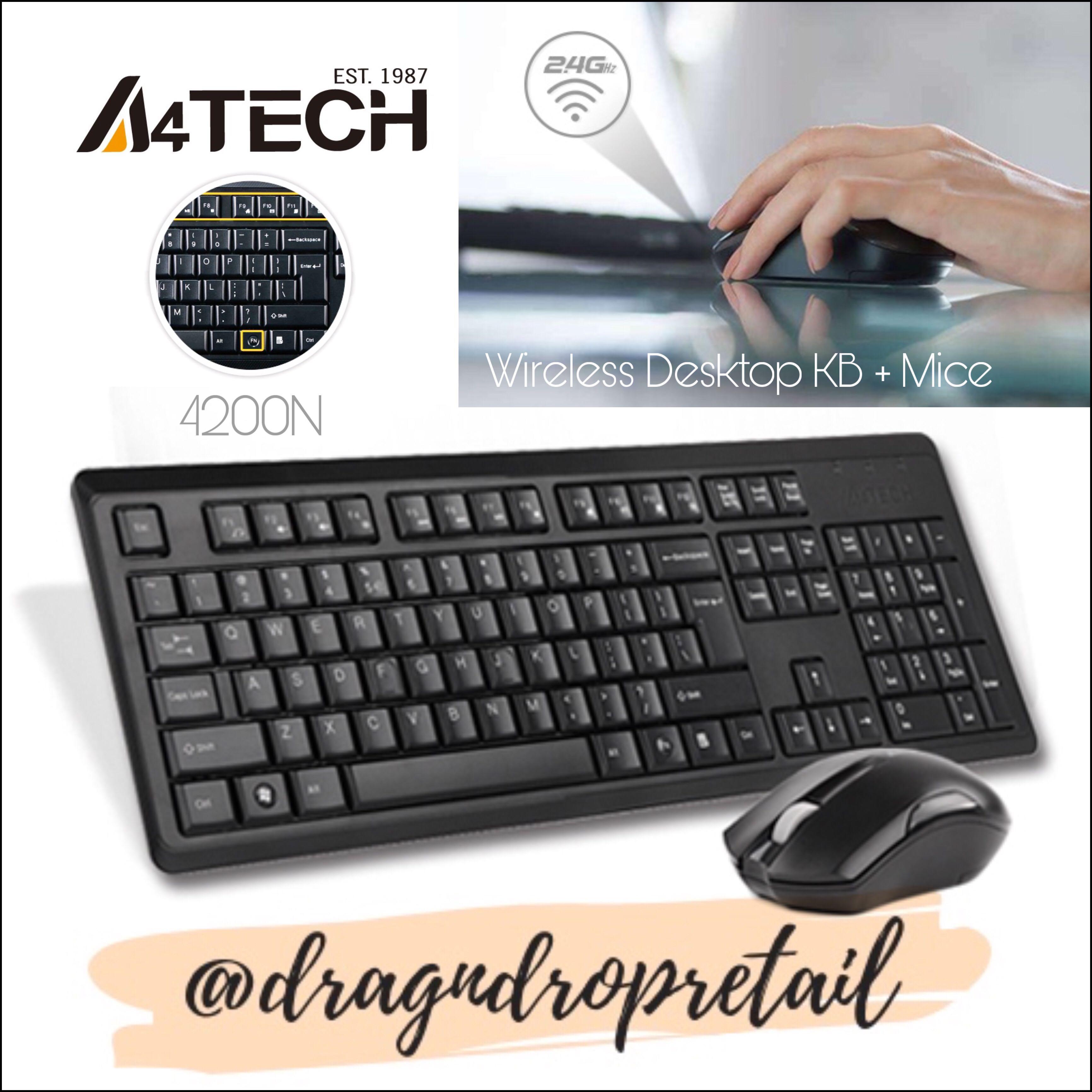 A4TECH 4200N Wireless Keyboard & Mouse Combo (Category: Computer Keyboard) located in Quezon City. Submitted by dragndropretail (Listing ID 286510232, Image 1). Description: ✅ 💯ORIGINAL ✅ Consistent Wireless Stability ✅ No-Lag Technology ✅ 1000 DPI ✅ Up to 12 Months Battery Life ✅ Smart Wireless SoC Technology ✅ Drain Holes Design ✅ FN Hot Key ✅ Comfort RoundEdge Keycaps ✅ Adjustable Keyboard Height ✅ 16-in-One. 16 gestures to perform selectable