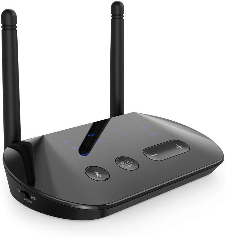 Bluetooth Transmitter Receiver Boltune Bluetooth 5.0 aptX HD Low Latency Extended Long Range Wireless Audio 3 in 1 Adapter for TV Home Stereo Optical AUX RCA Dual Link Pairs with Two Headphones Audio ...