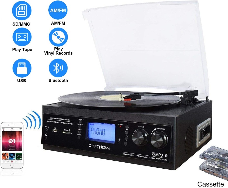 DIGITNOW! Record Player Built-in Stereo Speaker, Bluetooth Vinyl