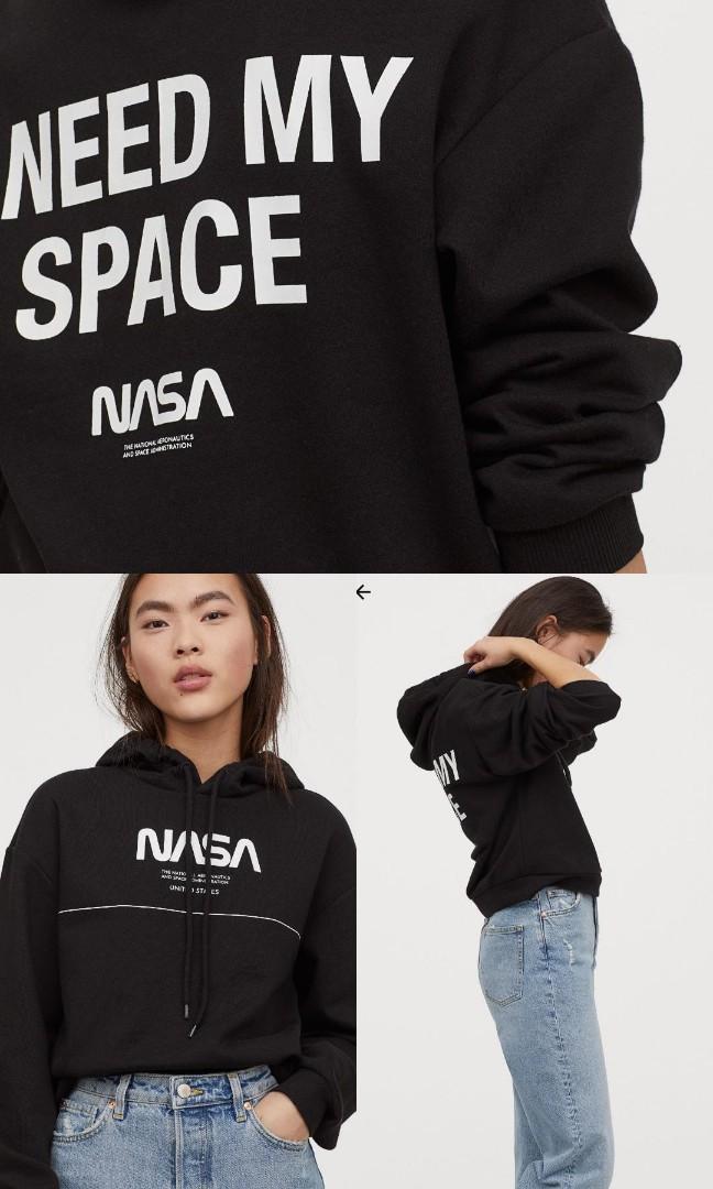 H M Crop Hoodie Nasa Black