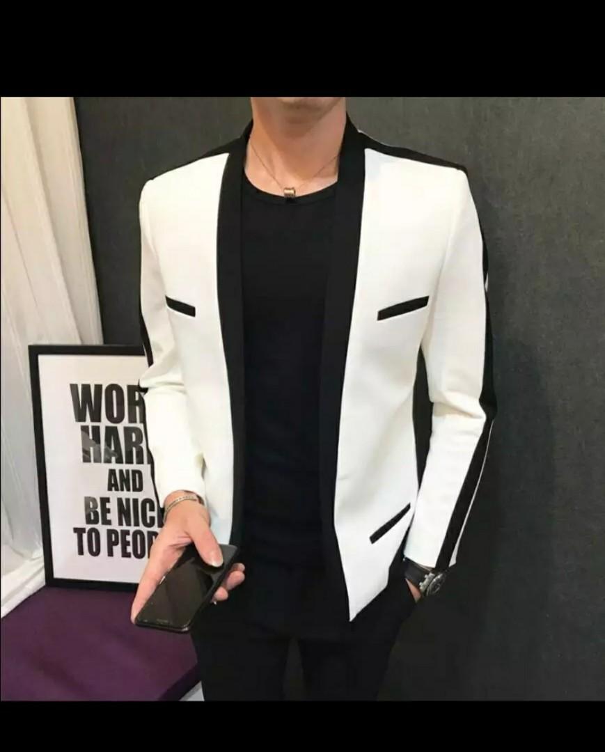 Men white black blazer slim fit men jacket suit Men s Fashion
