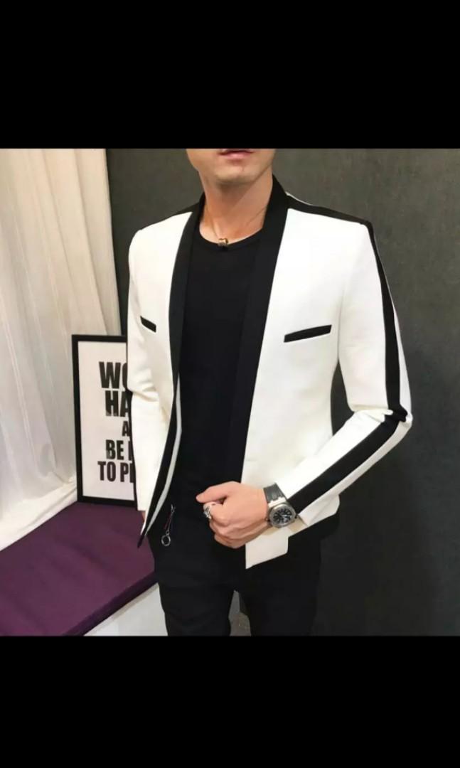 Mens black and white coat on sale