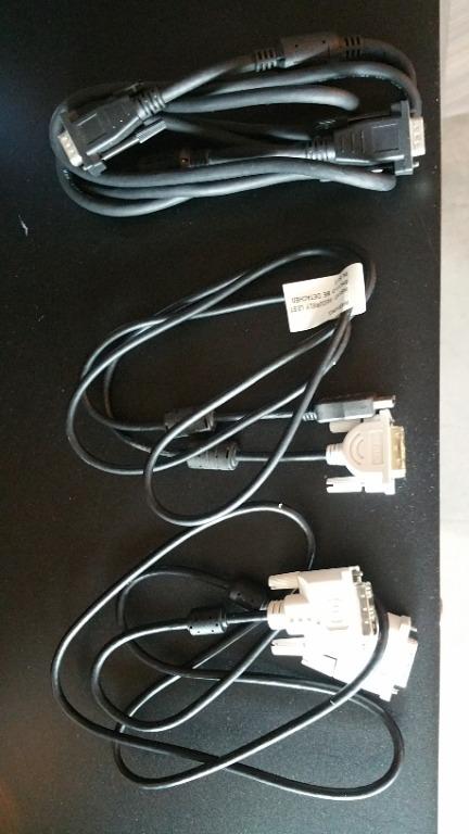 Monitor cables (Category: Cables & Adaptors) located in Singapore. Submitted by coolchockie (Listing ID 286530593, Image 1). Description: $10 per cable. VGA to VGA cable HDMI to DVI cable DVI to DVI.