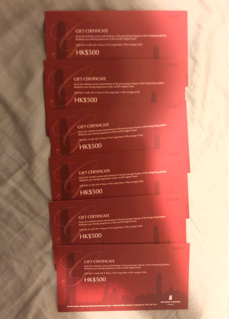 Ritz Carlton Cuisine Gift Certificate 麗思卡爾頓 酒店餐飲禮券 門票＆禮券 兌換券 Carousell