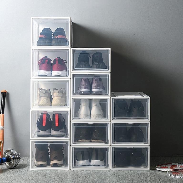 Stackable sneakers storage boxes (Category: Storage Boxes & Baskets) located in Singapore. Submitted by joeishappy (Listing ID 286512517, Image 2). Description: Cheapest on carousell! Sneakers storage boxes Brand new 2 sizes : smaller at £11 each and bigger at £13each Stackable sneakers storage Comes in black/white Dimension for STANDARD SIZE: 38CM(length)x26CM(width)x16CM(height) Dimension for EXTRA LARGE: 38CM(length)x26CM(width)x20CM(height) #