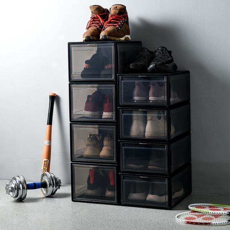 Stackable sneakers storage boxes (Category: Storage Boxes & Baskets) located in Singapore. Submitted by joeishappy (Listing ID 286512517, Image 1). Description: Cheapest on carousell! Sneakers storage boxes Brand new 2 sizes : smaller at £11 each and bigger at £13each Stackable sneakers storage Comes in black/white Dimension for STANDARD SIZE: 38CM(length)x26CM(width)x16CM(height) Dimension for EXTRA LARGE: 38CM(length)x26CM(width)x20CM(height) #