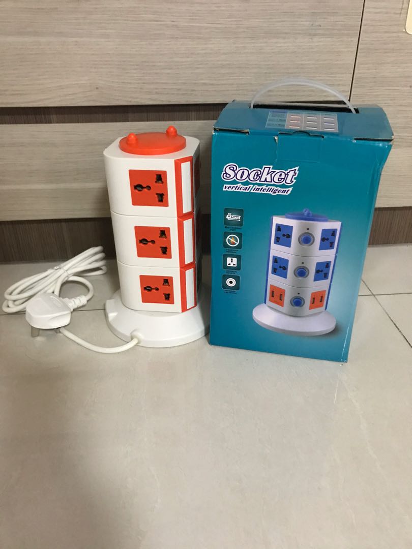 Vertical Standing Power Plug Extension Cord with USB, Mobile Phones