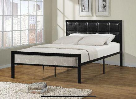 Double Bed With Black Leather Headboard For Sale