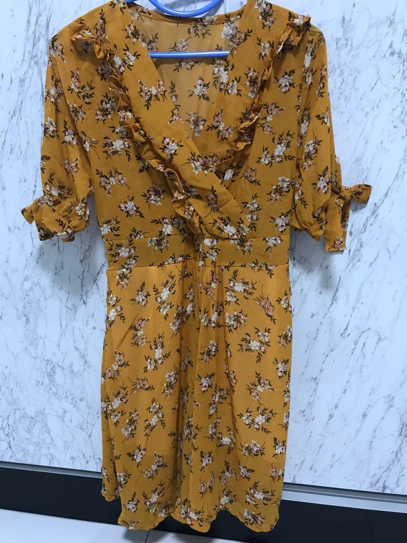 mustard chiffon dress