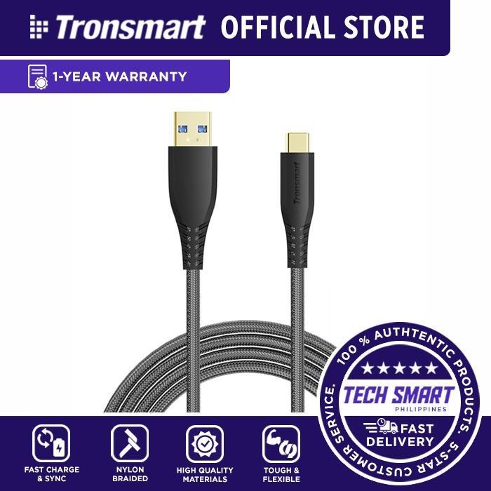 Tronsmart TAC01 USB C Cable (Type-C) Nylon Braided for Samsung, Android, Nintendo Switch and Compatible Devices (3ft) (Category: Portable Audio Accessories) located in Manila. Submitted by techsmartph (Listing ID 286752396, Image 1). Description: Extremely Durable: 50 times more stronger than other conventional cables. Fast Charging & Sync: Supports maximum output up to 3A for charging with data rate transfer speed up to 5Gbps. Superb Grip: Ergon