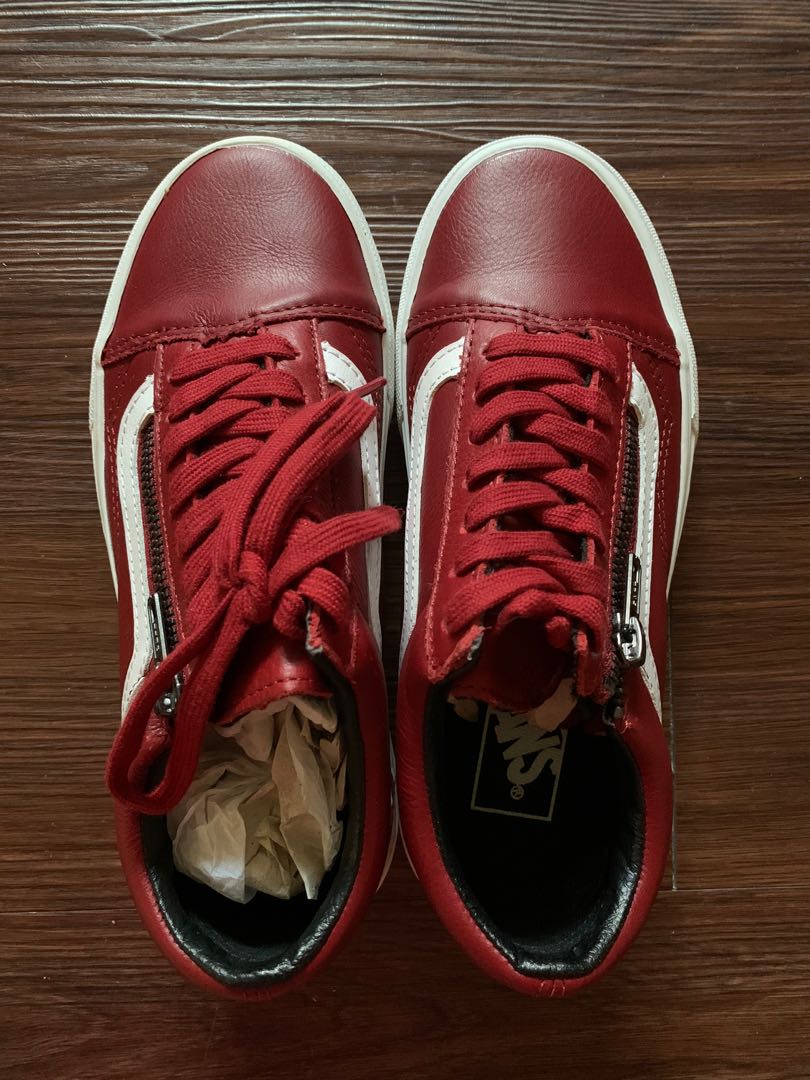 vans old skool leather zip red