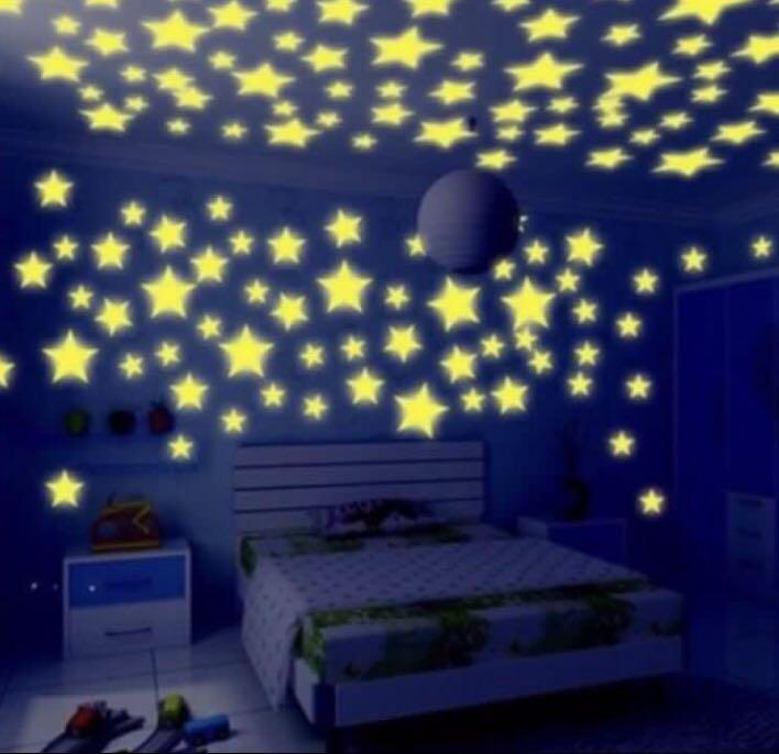 100pcs Home Wall Glow In The Dark Stars Stickers Star Moon Design Craft Art Prints On Carousell