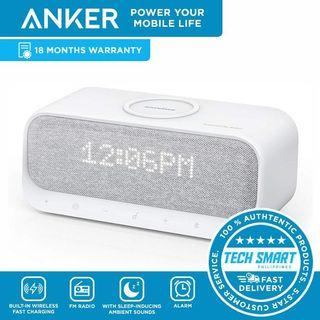 Anker Soundcore Wakey Bluetooth Speakers with Alarm Clock, Stereo Sound, FM Radio, White Noise, Qi Wireless Charger with 7.5W Charging for iPhone and 10W for Samsung