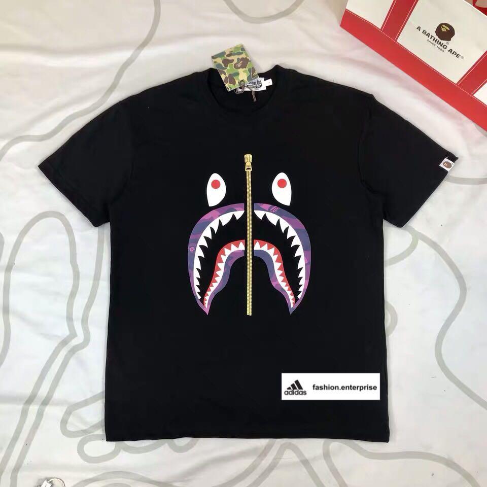 Bape shark tee sales gold zip