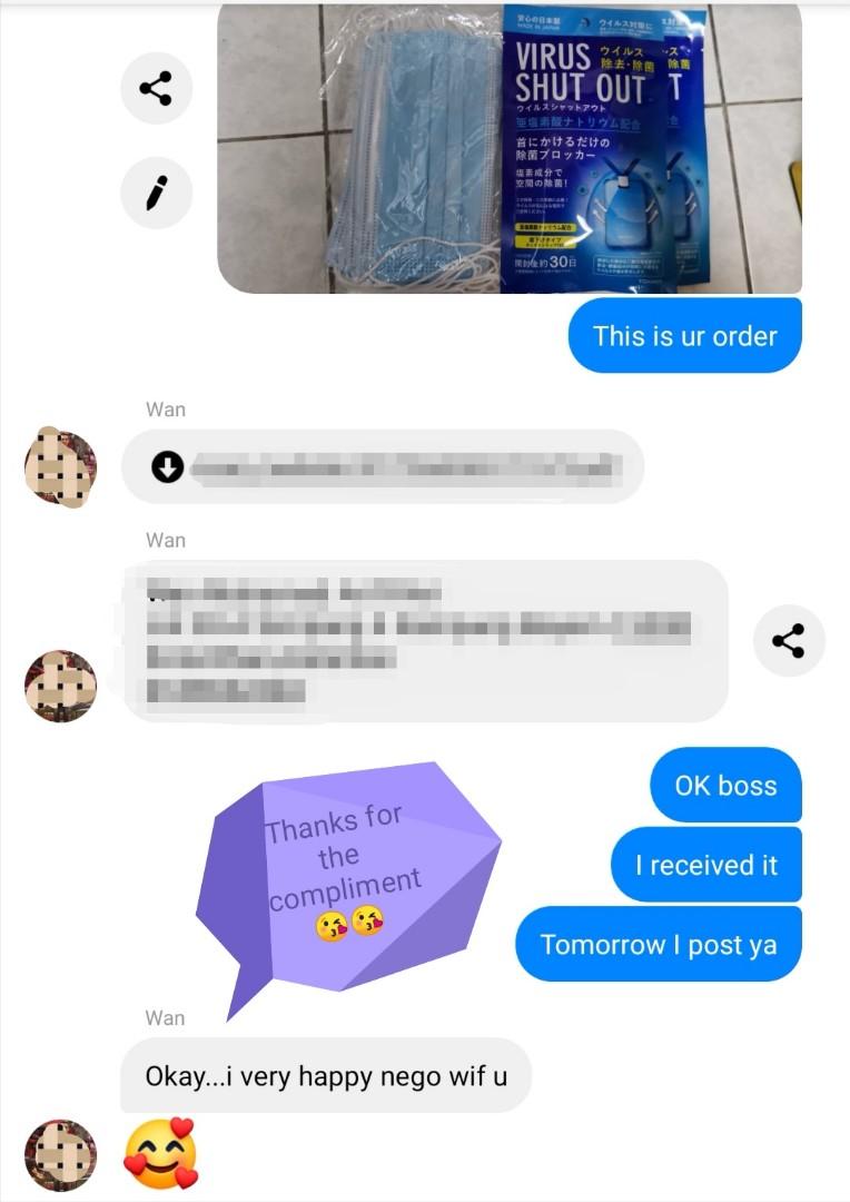 Customer Feedback😍😍 (Category: Others) located in Kuala Lumpur. Submitted by orangekx (Listing ID 286970510, Image 1). Description: Thanks to my En Customer.. Thanks for your compliment.. 😘😘😘.