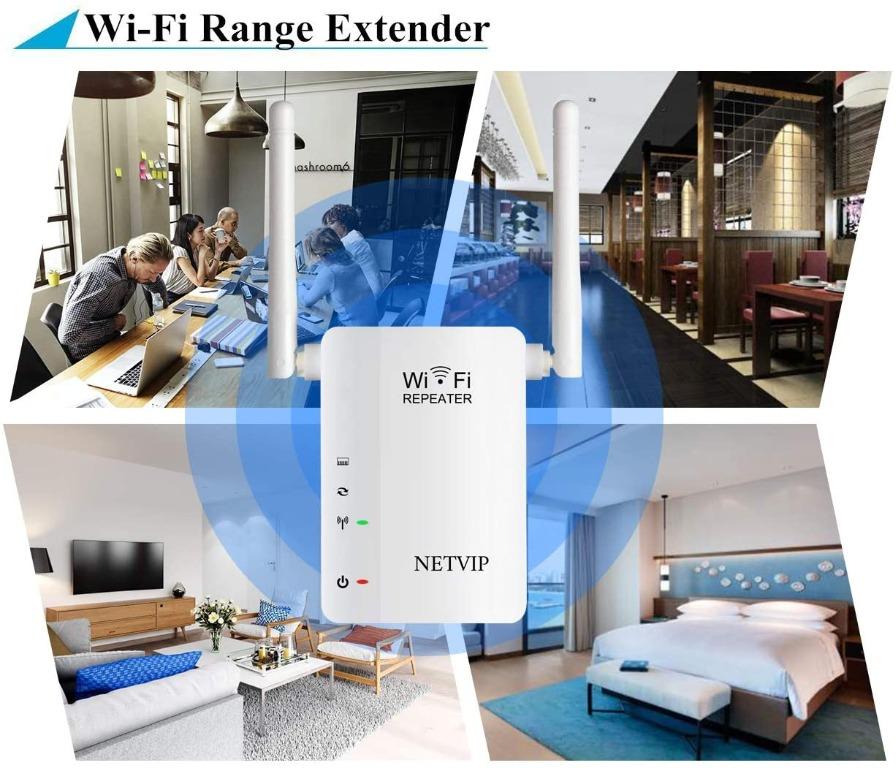 Black NETVIP WiFi Extender WiFi Booster WiFi Range Extender 300Mbps 2.4GHz,AP/Repeater Mode With Dual External Antennas Amplifier Wifi Range Extender Wifi Repeater Universal Comply With 802.11n/g/b