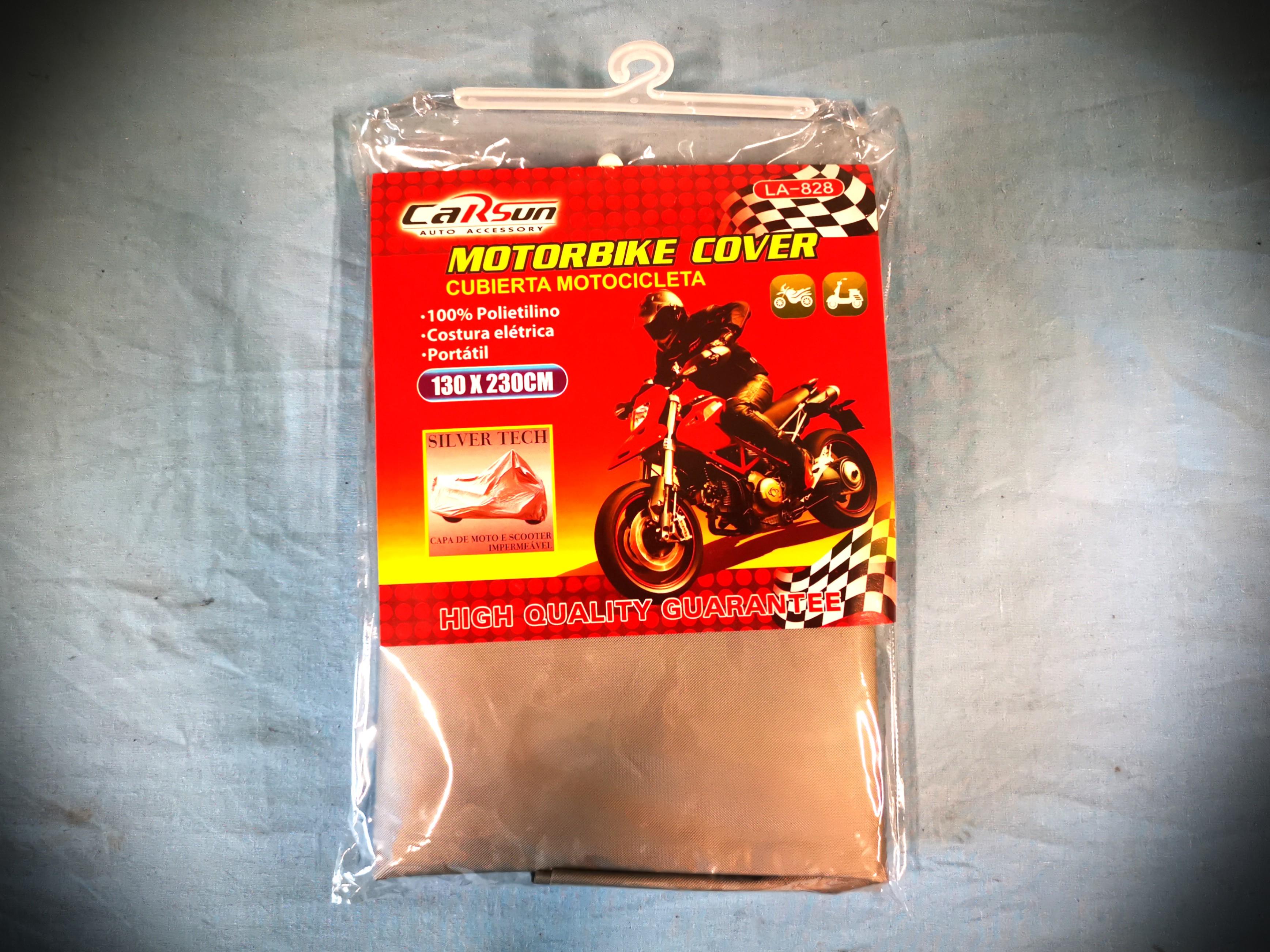 Motocycle Cover (Category: Motorcycle Accessories) located in Singapore. Submitted by spray_specialist (Listing ID 286922751, Image 1). Description: Motocycle Rain Cover Size - 130cm height 230cm length Colour - grey Water Resistant Protects your bike from the rain, dust, dirt, cats, sunshine and harmful rays on your bike. Prevent thefts or scratches on your motorbike parts. Comes with round eyelets (shown in the 3rd pic) at the bottom of the cov