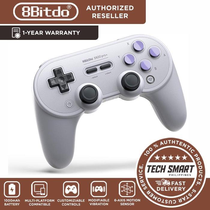 8Bitdo SN30 Pro+ Bluetooth Gamepad Classic Joystick Gamepad for PC Android Windows macOS,Steam and Nintendo Switch (Category: Controllers) located in Manila. Submitted by techsmartph (Listing ID 287022197, Image 1). Description: Wireless Bluetooth, rumble vibration, motion controls, USB-C. Button mapping for system-changing accuracy and modifiable vibration Adjustable Hair trigger buttons plus 6 axis motion sensor Modifiable joystick sensitivity 