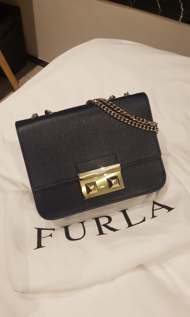 Brand New Furla Bella Mini Metropolis Crossbody Sling Bag Navy
