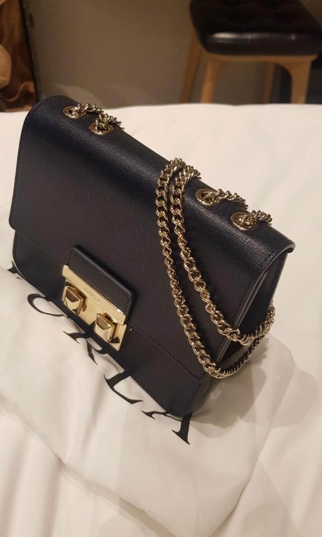 Brand New Furla Bella Mini Metropolis Crossbody Sling Bag Navy Blue