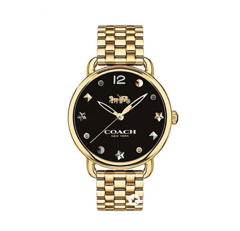 Coach Delancey Black Dial Yellow Gold Tone Watch 14502813 Women s