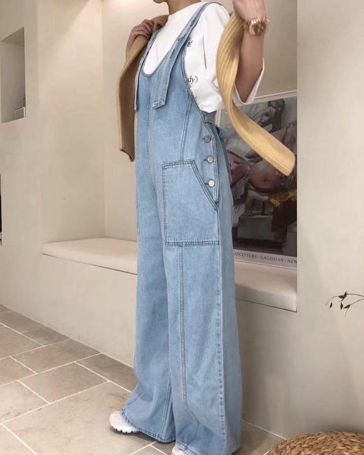 Denim strap jumpsuit clearance