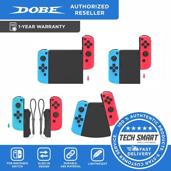 DOBE 5 in 1 Controller Joycon Connectors Pack for Nintendo Switch (Category: Controllers) located in Manila. Submitted by techsmartph (Listing ID 287018588, Image 1). Description: - 5 in 1 connector pack, specifically designed for Nintendo Switch Joy-Con (not included) - Easy to use, slide-in design with ""+"" and ""-"" marks to remind you of the right side - Easy to carry with the strap on the end - 3 shapes of connectors for 2 controllers, idea